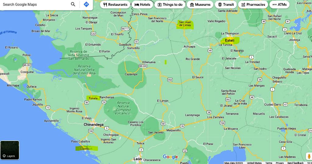 Map of Northeast Nicaragua